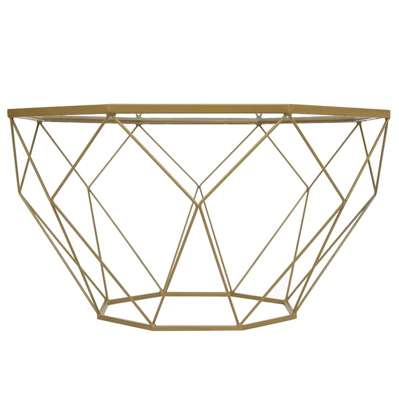 Malibu 29" Modern Octagon Center Coffee Table with Tempered Glass Table top & Sturdy Metal Geometric Base for Living Room Office