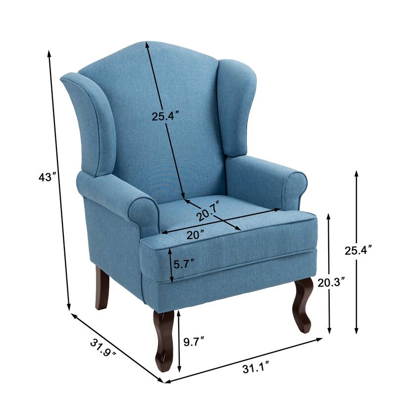 Set of 2 Elegant Living Room Wing Back Arm Chair Upholstered Accent Chair