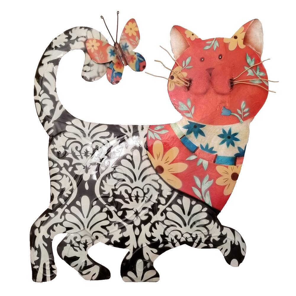 Cat Black and Red Garden Decoration - 1 x 12 x 13