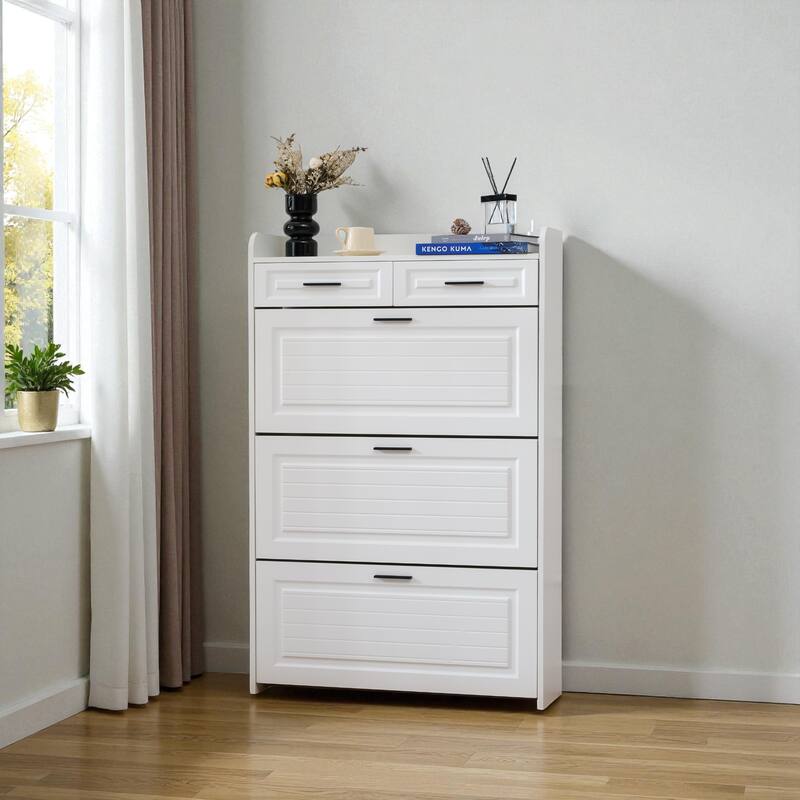 32.6" Modern Shoe Cabinet with 2 Drawers and 3 Flip Doors, Large Capacity Shoe Storage Organizer for Entryway or Hallway - White