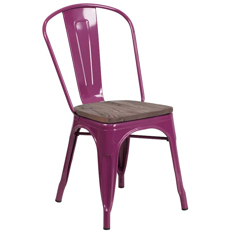 Metal Stackable Chair with Wood Seat - 17.75"W x 20"D x 33.5"H - 17.75"W x 20"D x 33.5"H