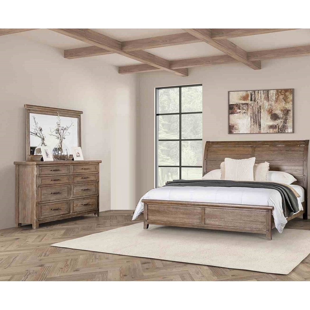 Classic Bed Dresser Mirror 3pc Brown Finish Bedroom Furniture