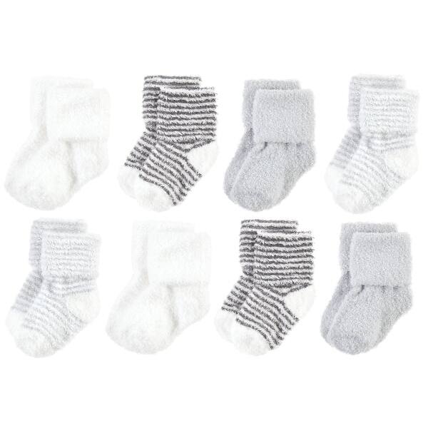 slide 1 of 1, Hudson Baby Cozy Chenille Newborn and Terry Socks, Gray Stripe 8 Pack 12-24 Months - Gray Stripe 8 Pack