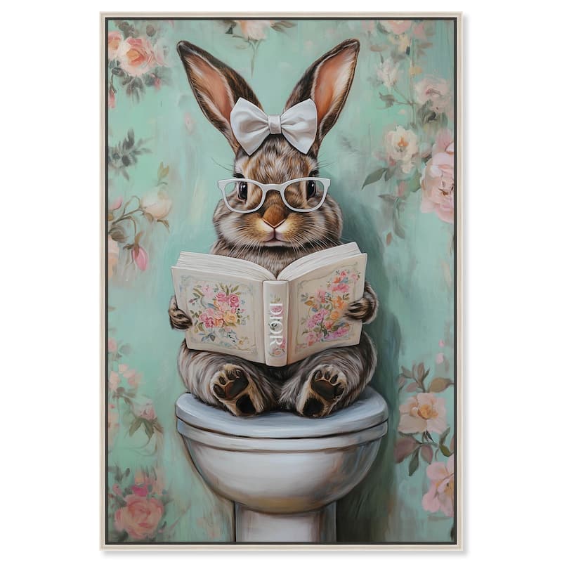 Petite Floral Toilet Bunny Canvas by Art Remedy - Silver - 24" x 36"