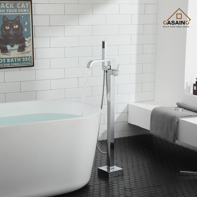 CASAINC Free Standing Floor Mount Bathtub Shower Faucet High Flow Bathroom Tub Filler with Hand Shower
