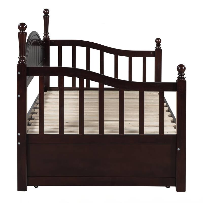 Wooden Twin Size Daybed with Twin Size Trundle, Extendable Daybed with Two Storage Drawers