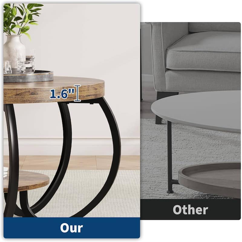 30 Inch 2 Tier Rustic Coffee Table with Storage Shelf for Small Spaces Apartments Office - N/A