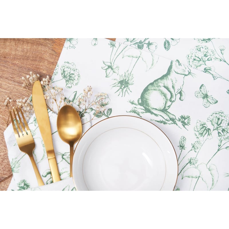 Spring Greens Bunny Toile Placemats Set of 6, 14" x 20"