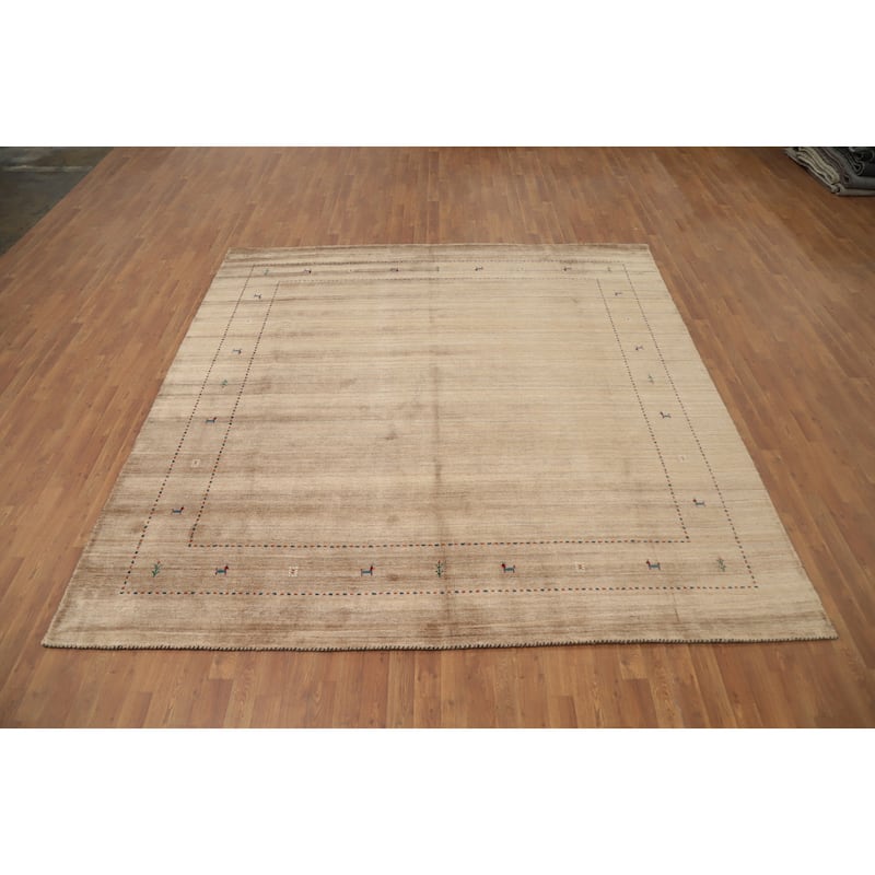Hand Knotted Oriental 100% Wool Carpet Tribal Animal Pictorial Brown Gabbeh Area Rug - 8' 11'' X 8' 11''