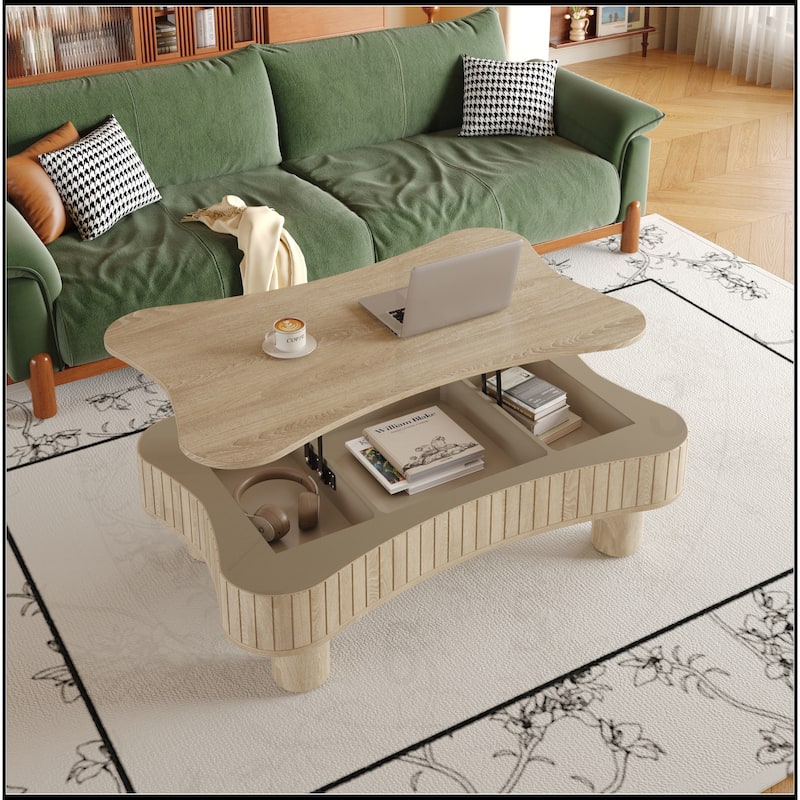 42" Lift Top Coffee Table with Fluted Panel Hidden Storage