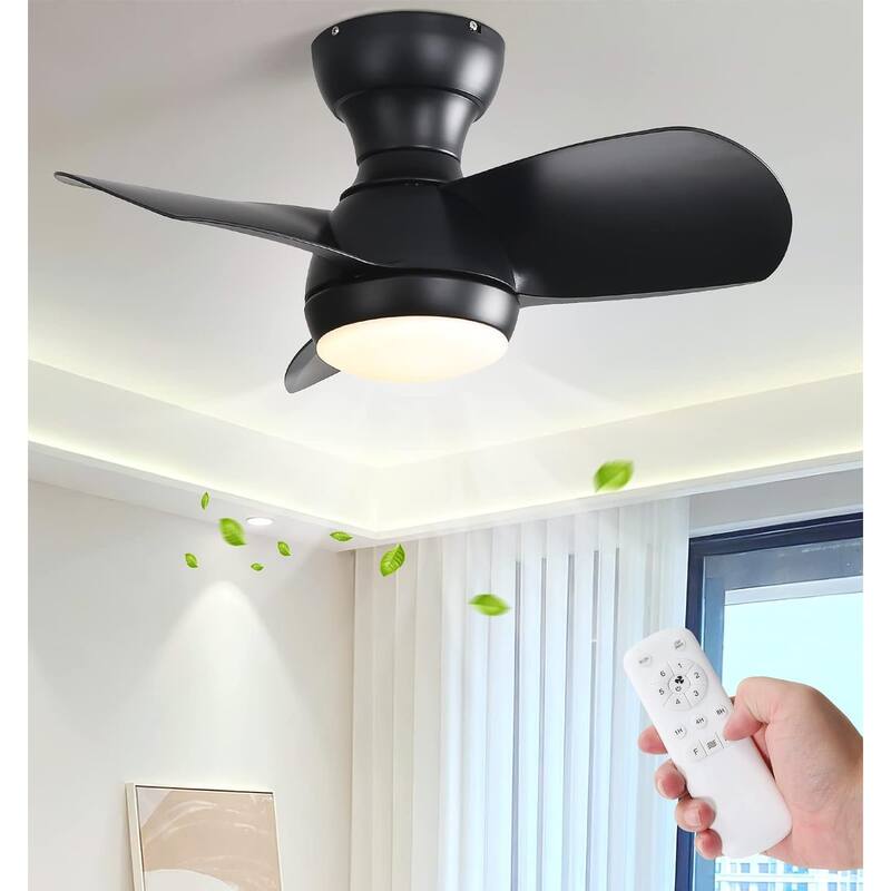 Bedroom Small Ceiling Fan with Light & Remote Control, 23 Inch - Black