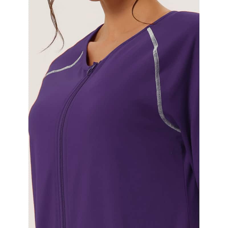 Women Zipper Robe Long Sleeve Loungewear Bathrobe with Pockets