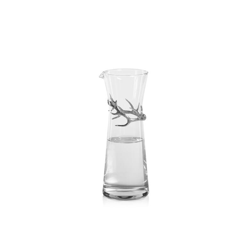 Malachi Glass Carafe with Pewter Antler - 3.75" x 9.75"