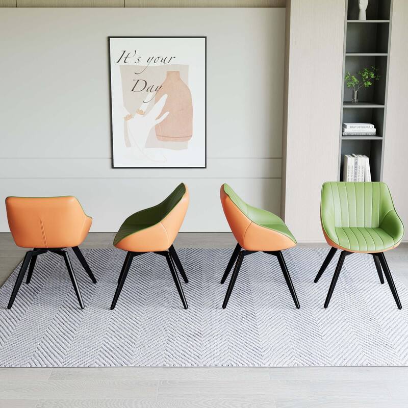 Mid-Century Modern PU Dining Chair with High-Density Foam Cushion and Curved Backrest, for Dining Room, Set of 4