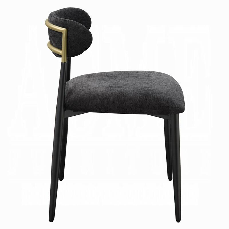 Vonn Side Dining Chair Set of 2, Black Chenille, Curved, Metal Legs
