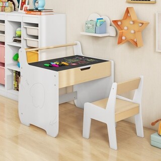 Kids Table and Chair Set with 2 in 1 Detachable Tabletop and Storage-White - Multi