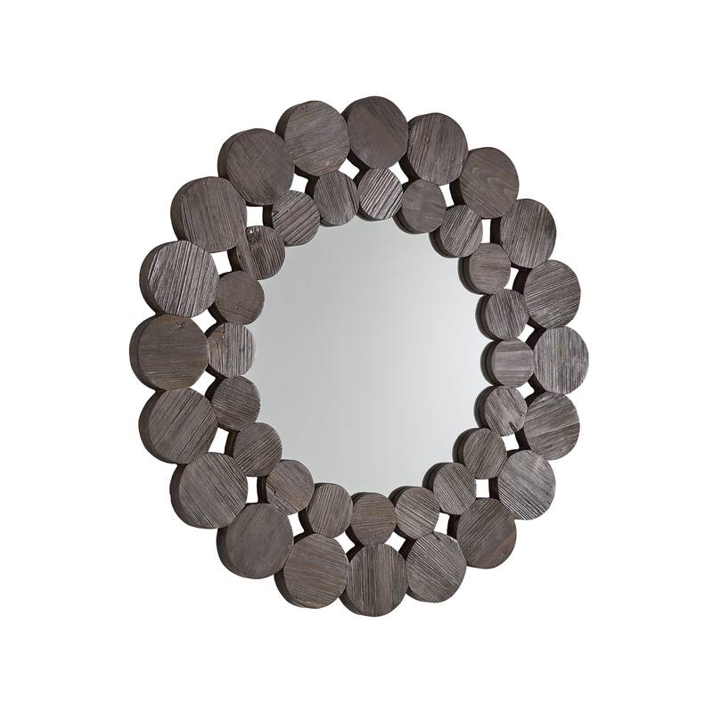 Joshua Dark Brown Reclaimed Wood Round Wall Mirror by iNSPIRE Q Artisan