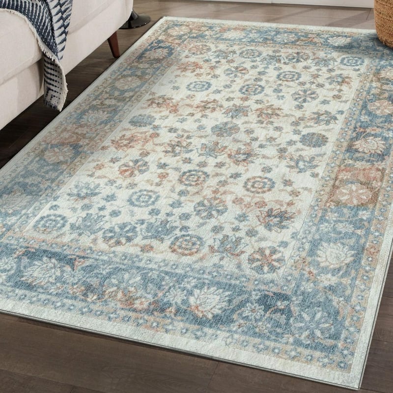 Luxe Weavers Oriental Floral Area Rug, Stain-Resistant Carpet - 6' x 9' - Ivory