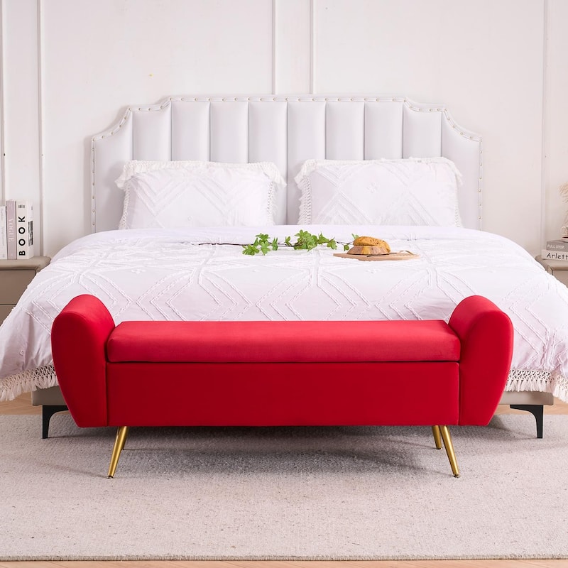 Upholstered 56"W Flip Top Storage Bench with arms