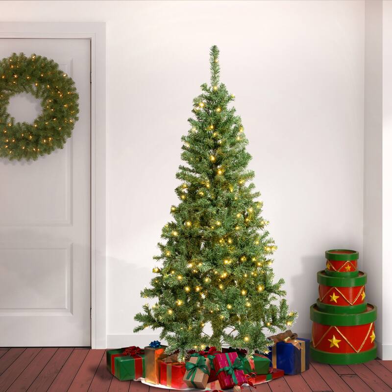 National Tree Company 6 ft. Pre-lit Artificial Linden Spruce Wrapped Tree 250 Warm White LED Lights- UL - 6 Foot