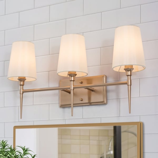 Bella Modern Gold Bathroom Vanity Light Beige Fabric Shade Wall Sconces for Powder Room. Opens flyout.