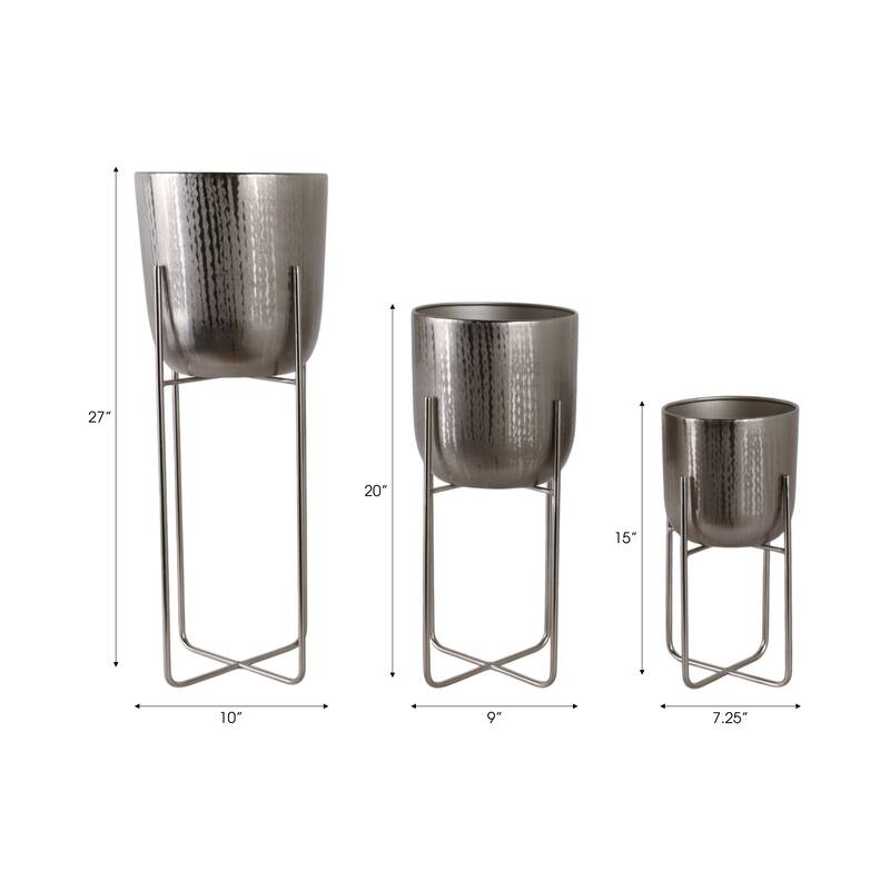 Metal Planters Hammered Design Modern Geometric Stands (Set of 3)