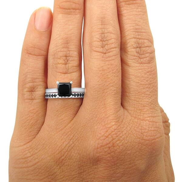 Shop 14k White Gold 1 5 6ct Princess Cut Black Diamond Engagement Ring Bridal Wedding Set On Sale Overstock 31696264