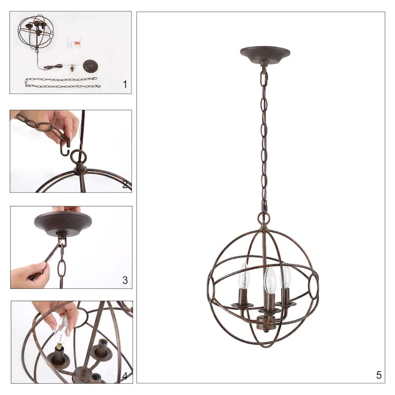 Carbon Loft Modern Industrial Metal 3-Light Orb Pendant for Living Room - W12"xH14"