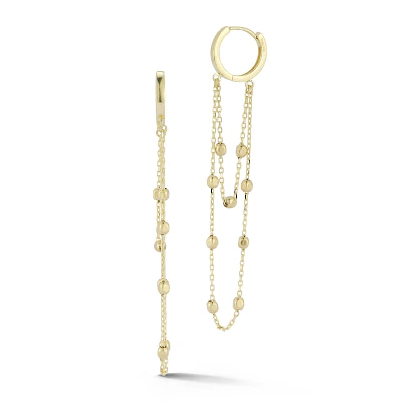 Soleil 14K Gold Beaded Double Chain Dangle Huggie Hoop Earrings