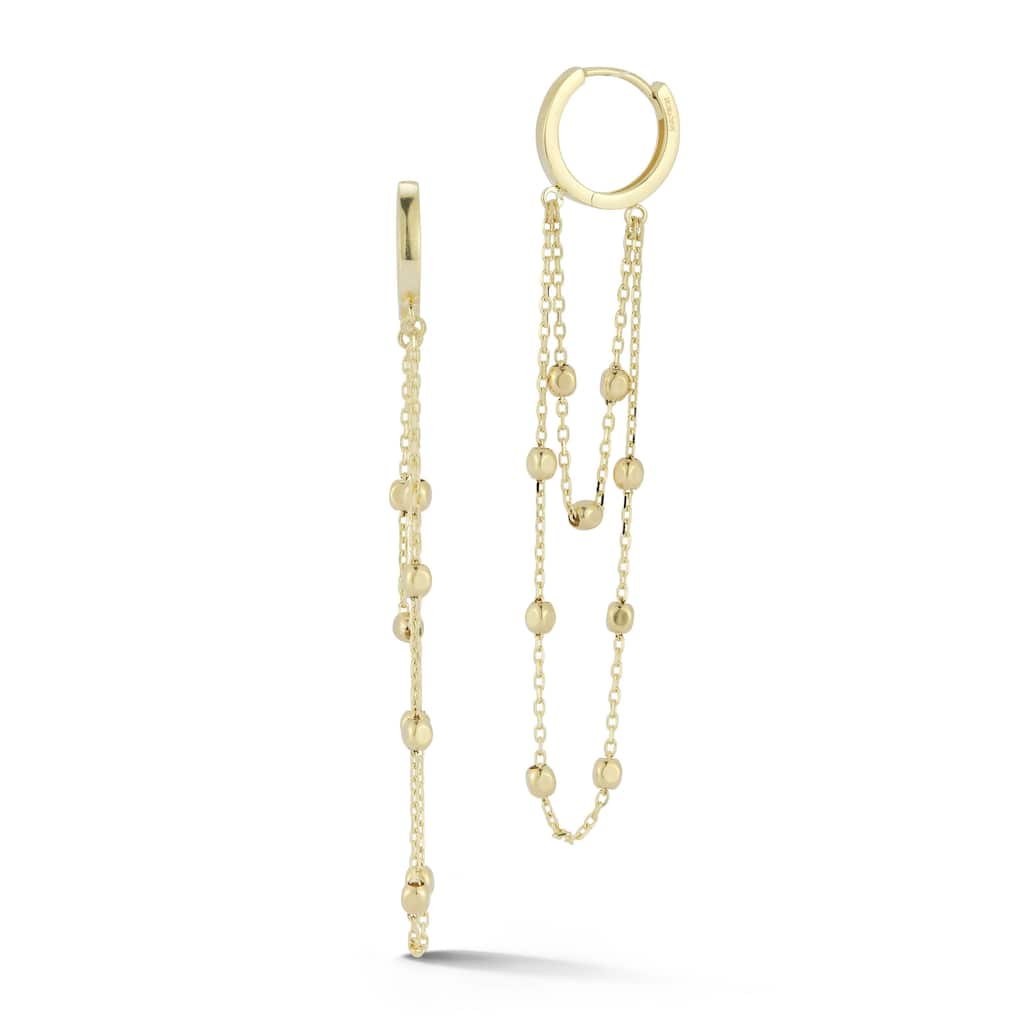 Soleil 14K Gold Beaded Double Chain Dangle Huggie Hoop Earrings