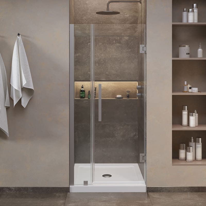OVE Panama Alcove Frameless Pivot Hinge Shower Door Kit with Base Pan, 2025
