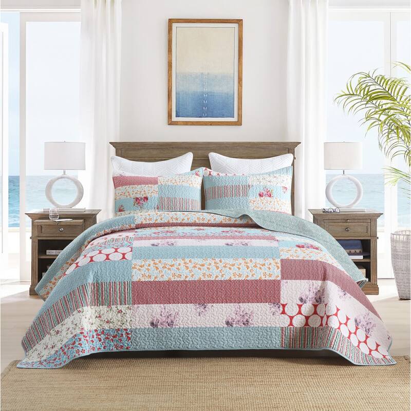 3 Pcs Printed Quilt Set Floral Patchwork Pattern Bedspread Set BY331 - King