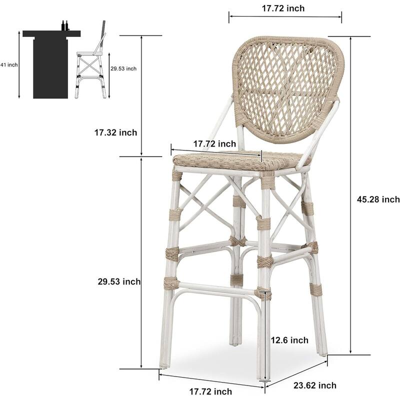 PURPLE LEAF 2 Set of Outdoor Barstools,Bamboo Bistro Dining Chair,Cushion Included