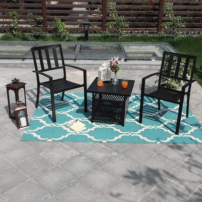 MAISON ARTS 3-Piece Patio Metal Dining Set of 2 Stackable Chairs and 1 Side table with Umbrella Hole