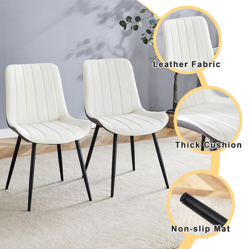 Extended Seat Cushion PU Dining Chair Set of 4 Ergonomic Design Lntegral Metal Leg Structure