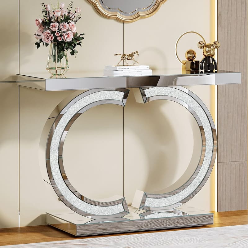39” Modern Mirror Console Table, Silver Entryway Table for Living Room