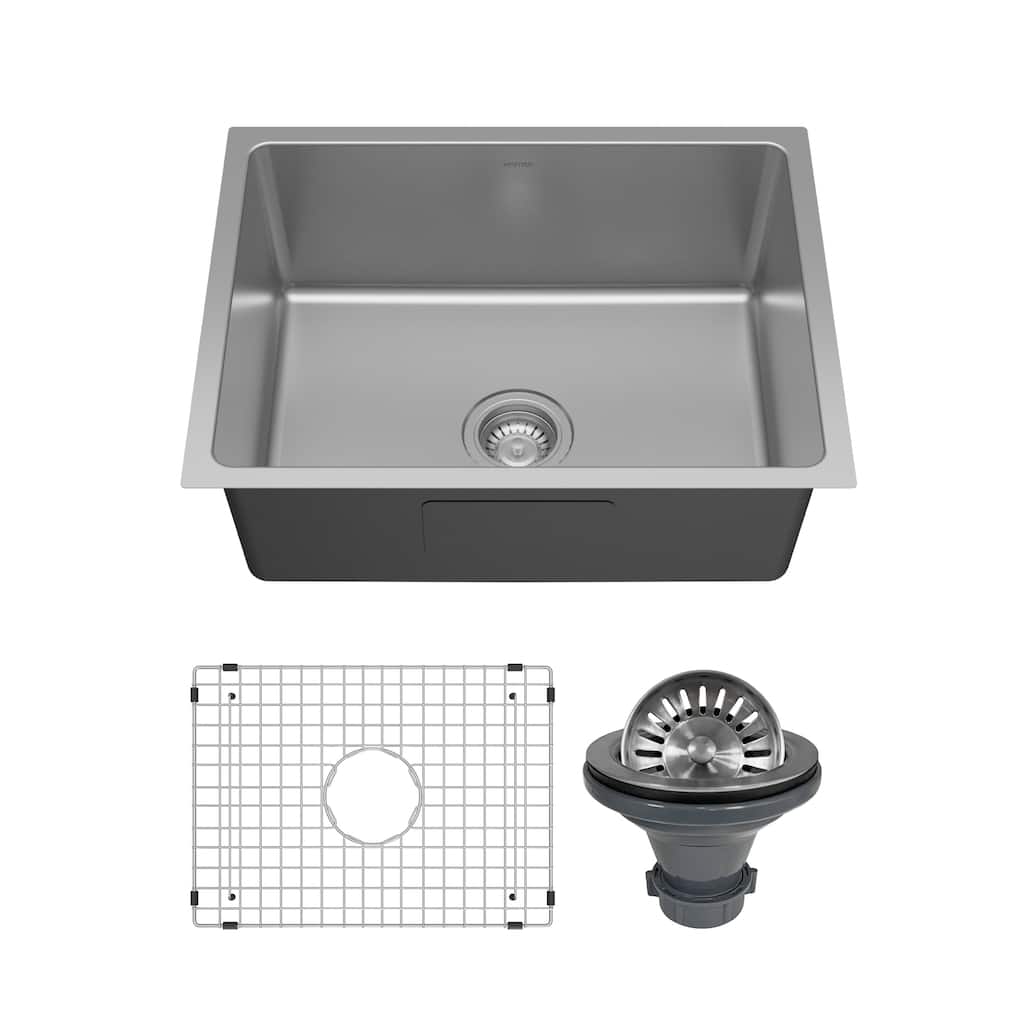 Karran Lansen 24" Undermount 18 Gauge Single Bowl Stainless Steel Sink with Accessories - Stainless Steel