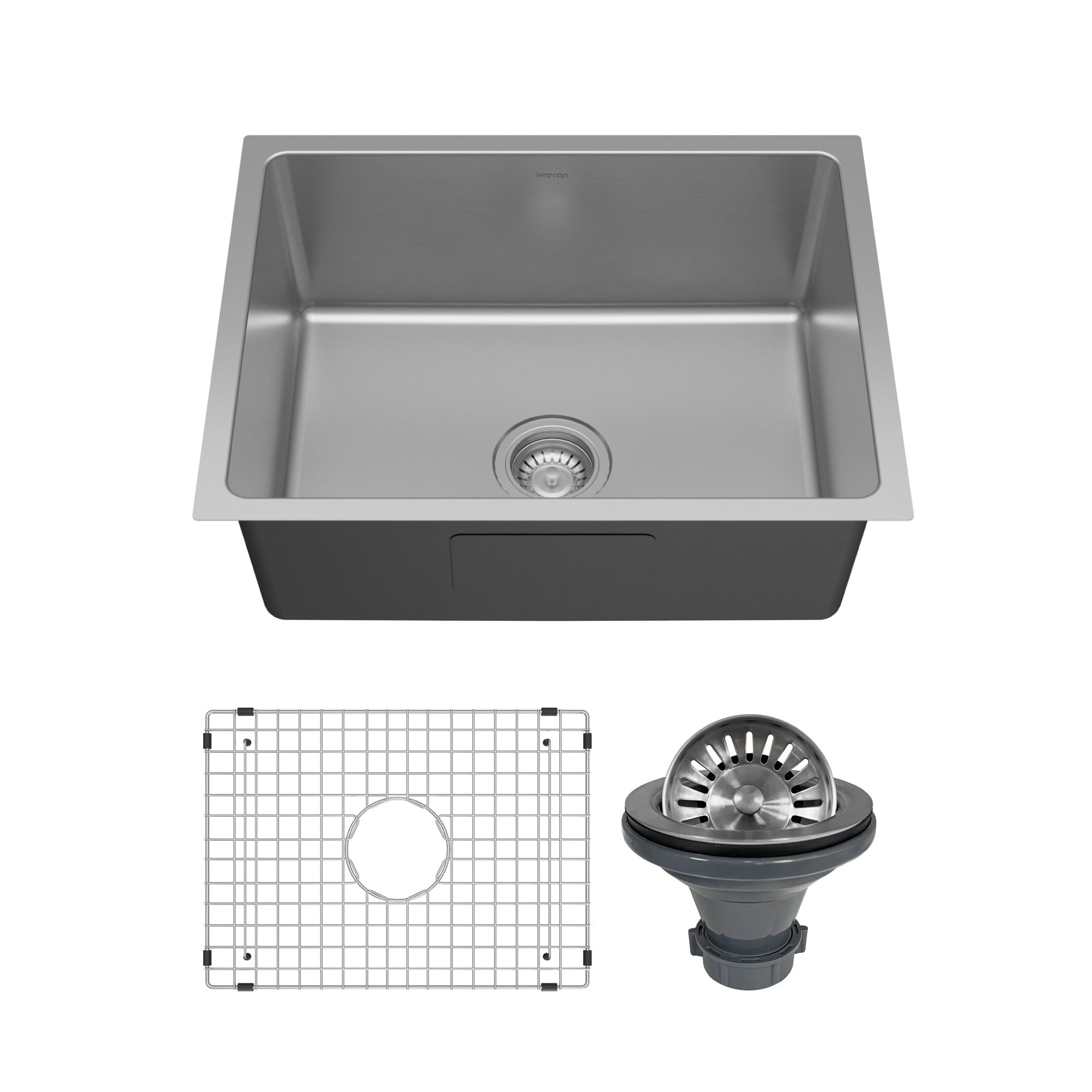 Karran Lansen 24" Undermount 18 Gauge Single Bowl Stainless Steel Sink with Accessories - Stainless Steel