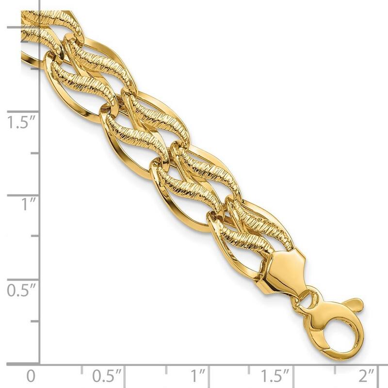 Curata 14k Yellow Gold Hollow Textured Polished Sparkle Cut Bracelet 8 Inch