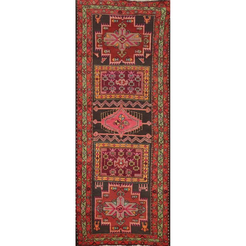 Hand Knotted Oriental 100% Wool Carpet Traditional Tribal Multi-Colored Ardebil Runner Rug - 10' 6'' X 3' 7''