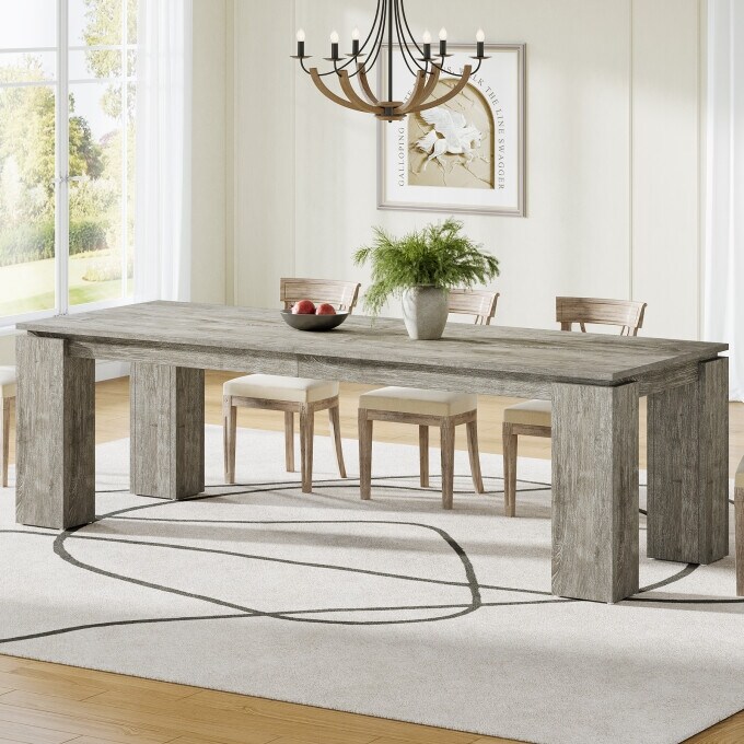 86-Inch Wood Dining Table, Industrial Modern Kitchen Table