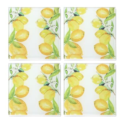 Lemon Branches Set Of 4 Glass Coasters 4 X 4" - 4 in. diameter