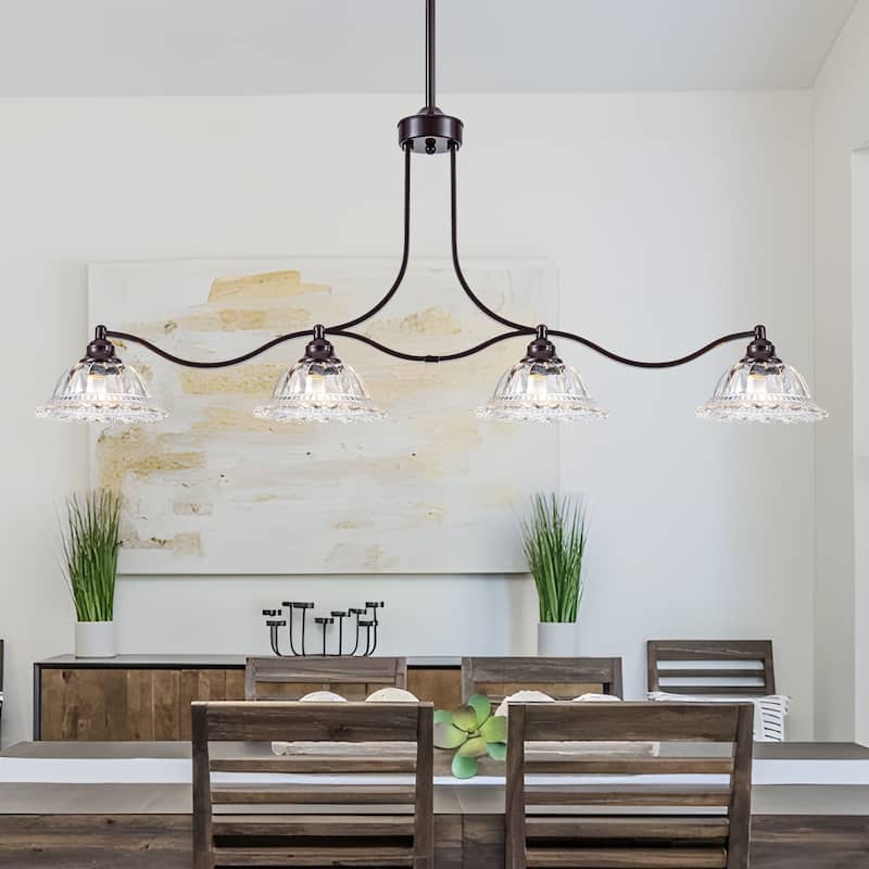 Starsky 4-Light Unique Flower-Shaped Crystal Glass Unique Oil Rubbed Bronze Kitchen Island Pendant