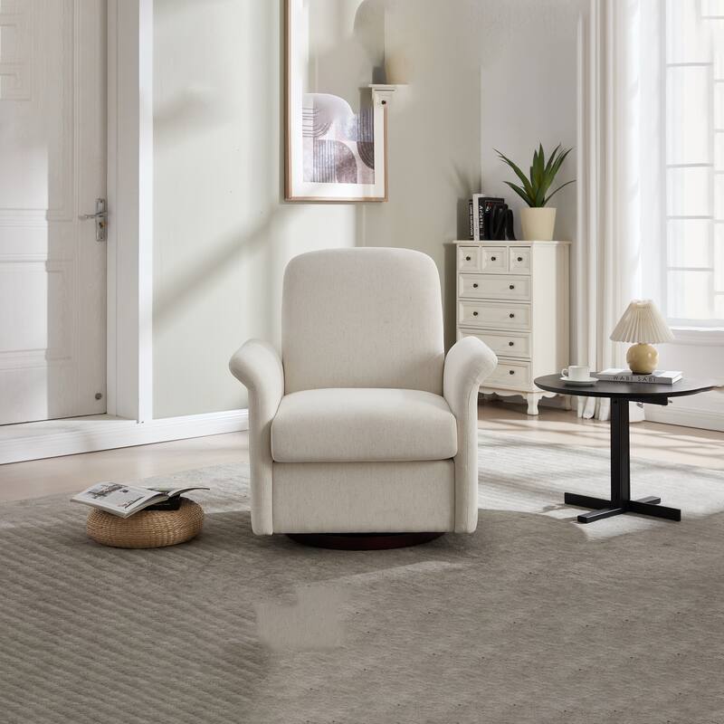 22 Inch Seat Wide Faux Leather Swivel Accent Chair with Wood Base