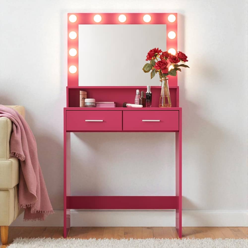 Vanity Desk with Lighted Mirror, Makeup Table with Drawers and 3 Lighting Modes for Bedroom