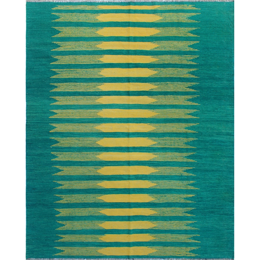 Modern Flatweave Aubriell Green/Gold Rug - 5'8" x 7'8"