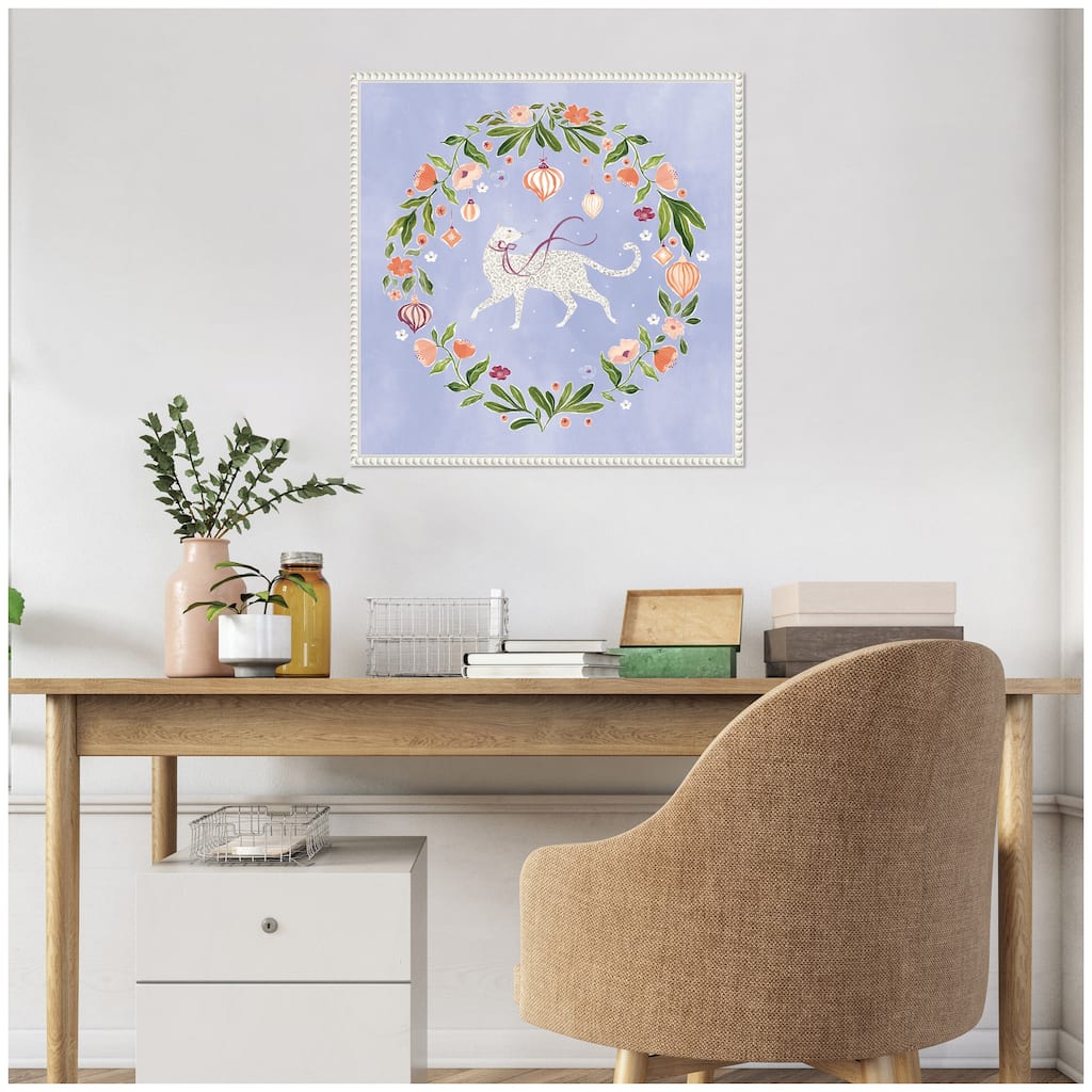 Kate and Laurel JL Cat Botanical Wreath by Jill Labieniec Framed Canvas Wall Art Print