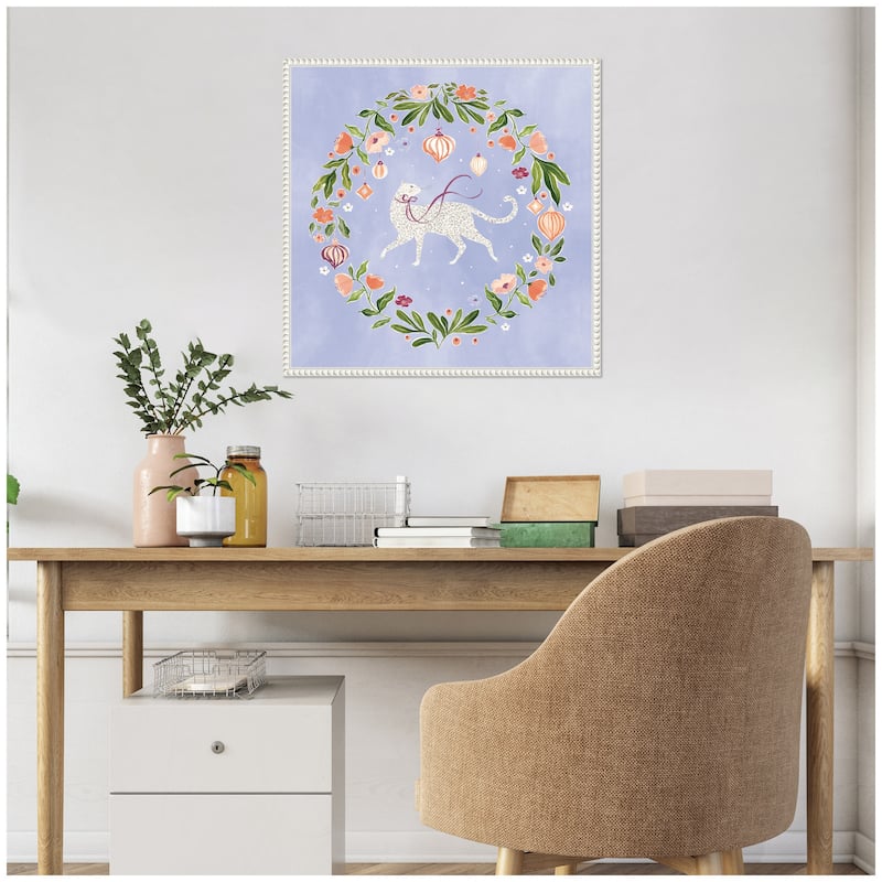 Kate and Laurel JL Cat Botanical Wreath by Jill Labieniec Framed Canvas Wall Art Print