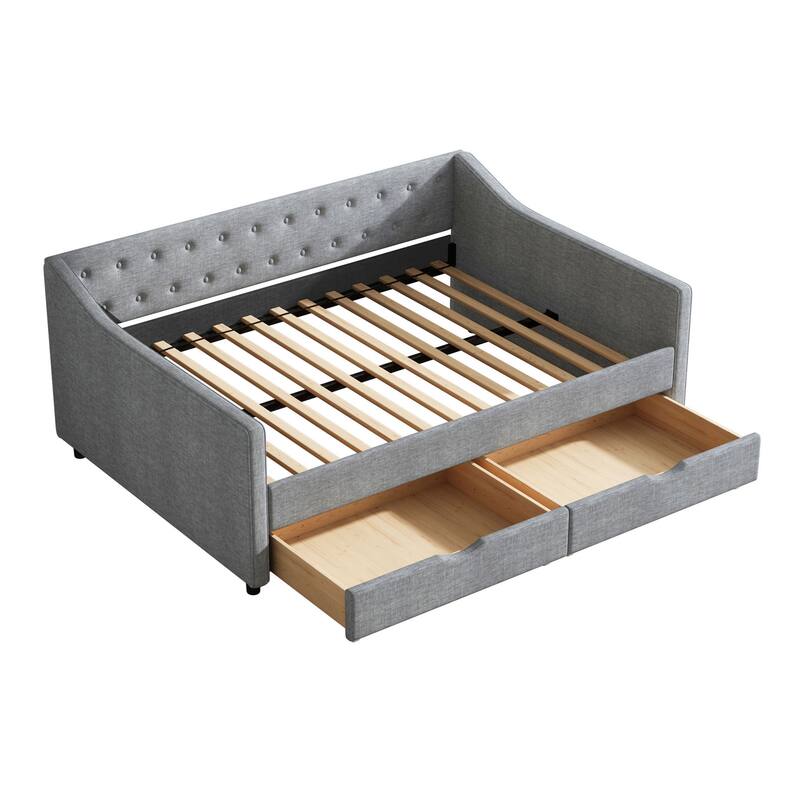 GDFStudio - Upholstered Tufted 81" Full Size Sofa DayBed with Drawers and Button