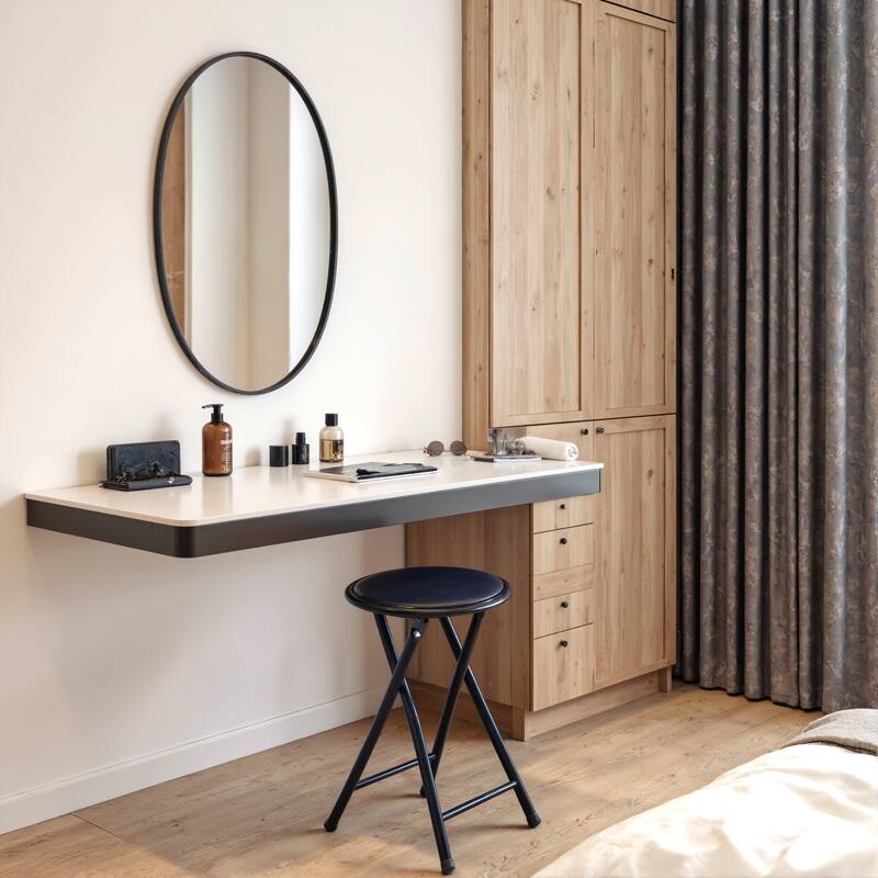 Homylin 18-Inch Folding Stool with Padded PVC Seat, Portable Foldable Metal Stool for Indoor & Outdoor Use